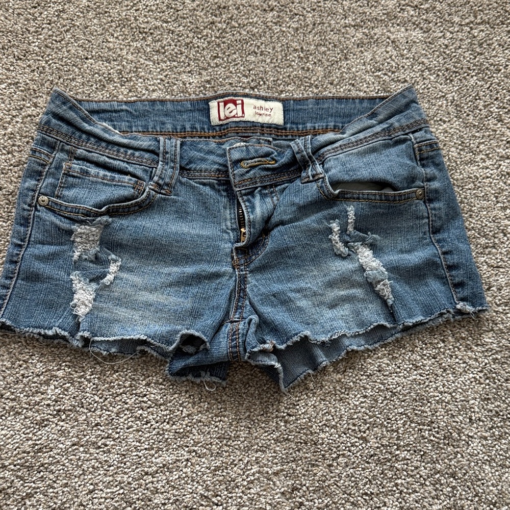LEI Women's Distressed Blue Jean Shorts